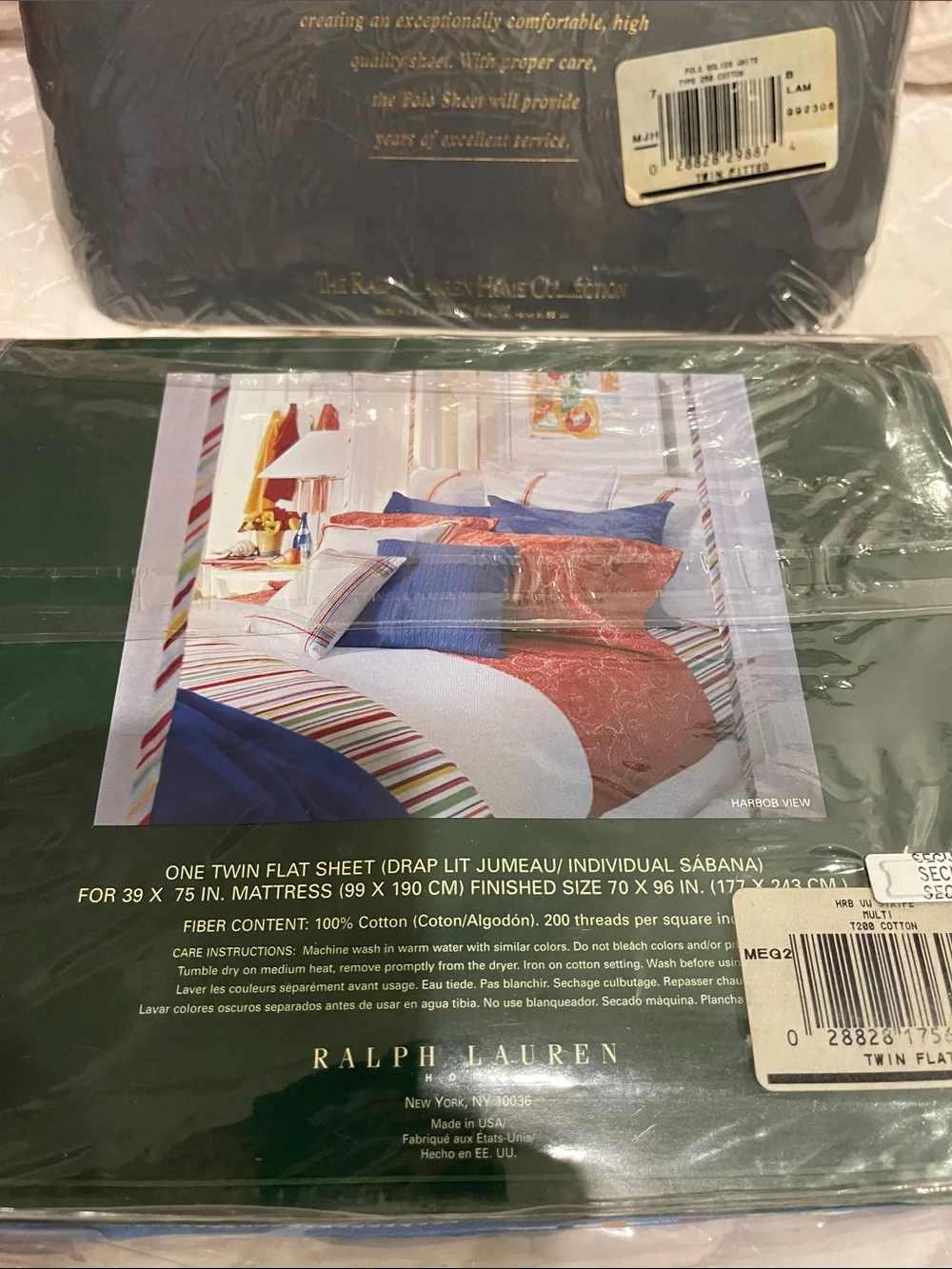 NEW Ralph Lauren Harbor stripe twin, flat sheet and polo white fitted sheet